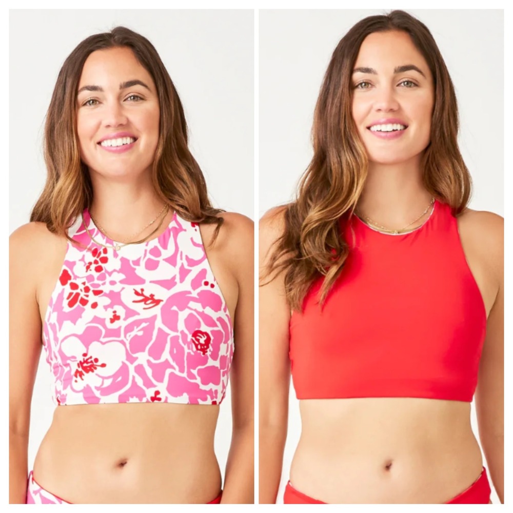 Carve Designs Sanitas Compression Reversible Bikini Top Womens S Pink Floral Red